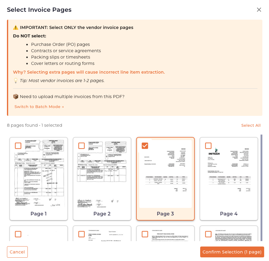 Single Invoice Upload